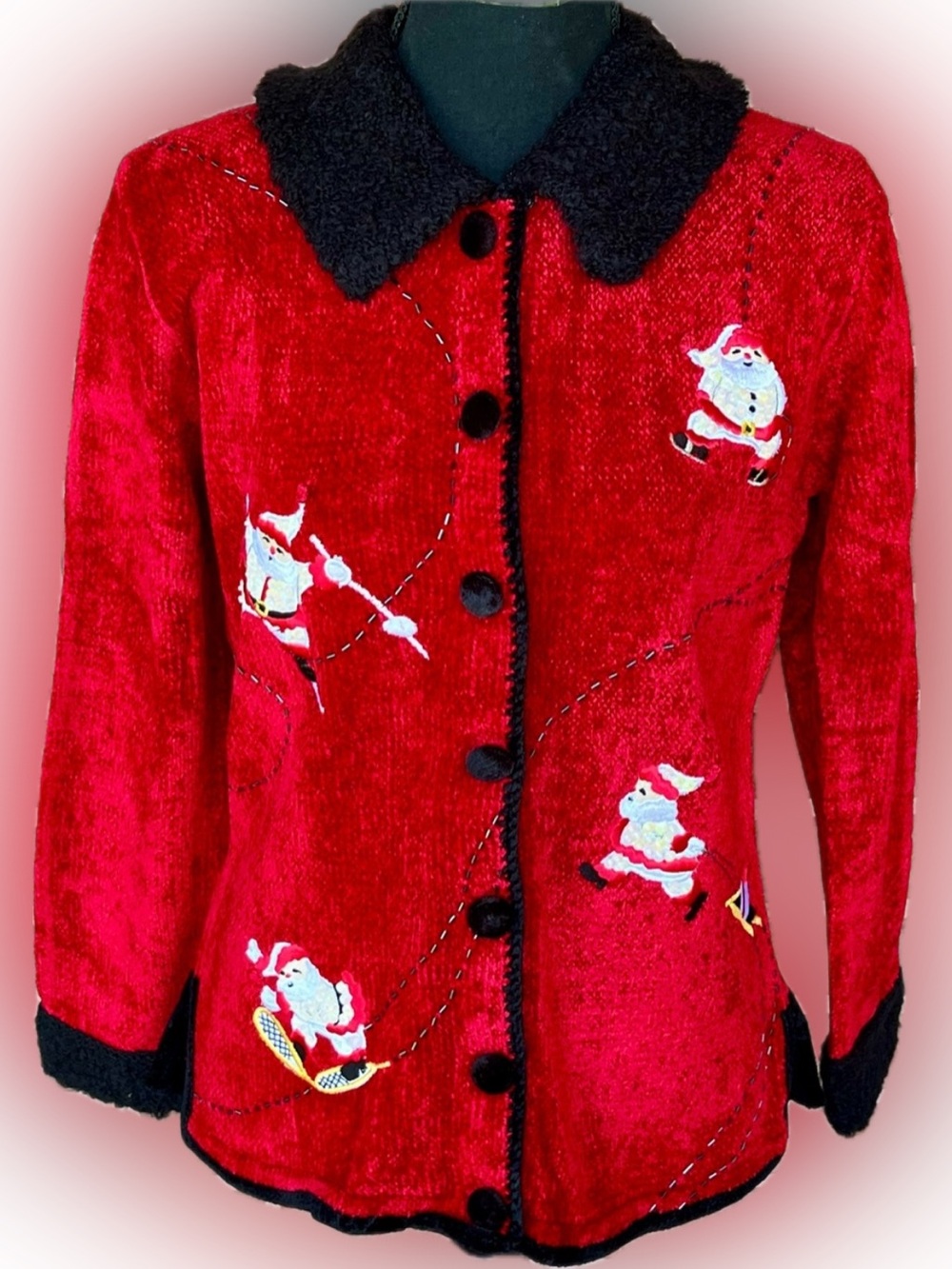 Vintage Storybook Knits Sporty Santa Cardigan Sweater XS NWT Fits SM Medium 90s